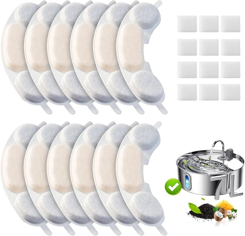 OUPUSES 12 Pack Dog Water Replacement Filters Compatible with Smartoo 7L / 236oz / 1.8Gal Stainless Steel Dog Water Fountain, Pet Dog Fountain Filter Replacement,12 Filters + 12 Sponge - Image 1